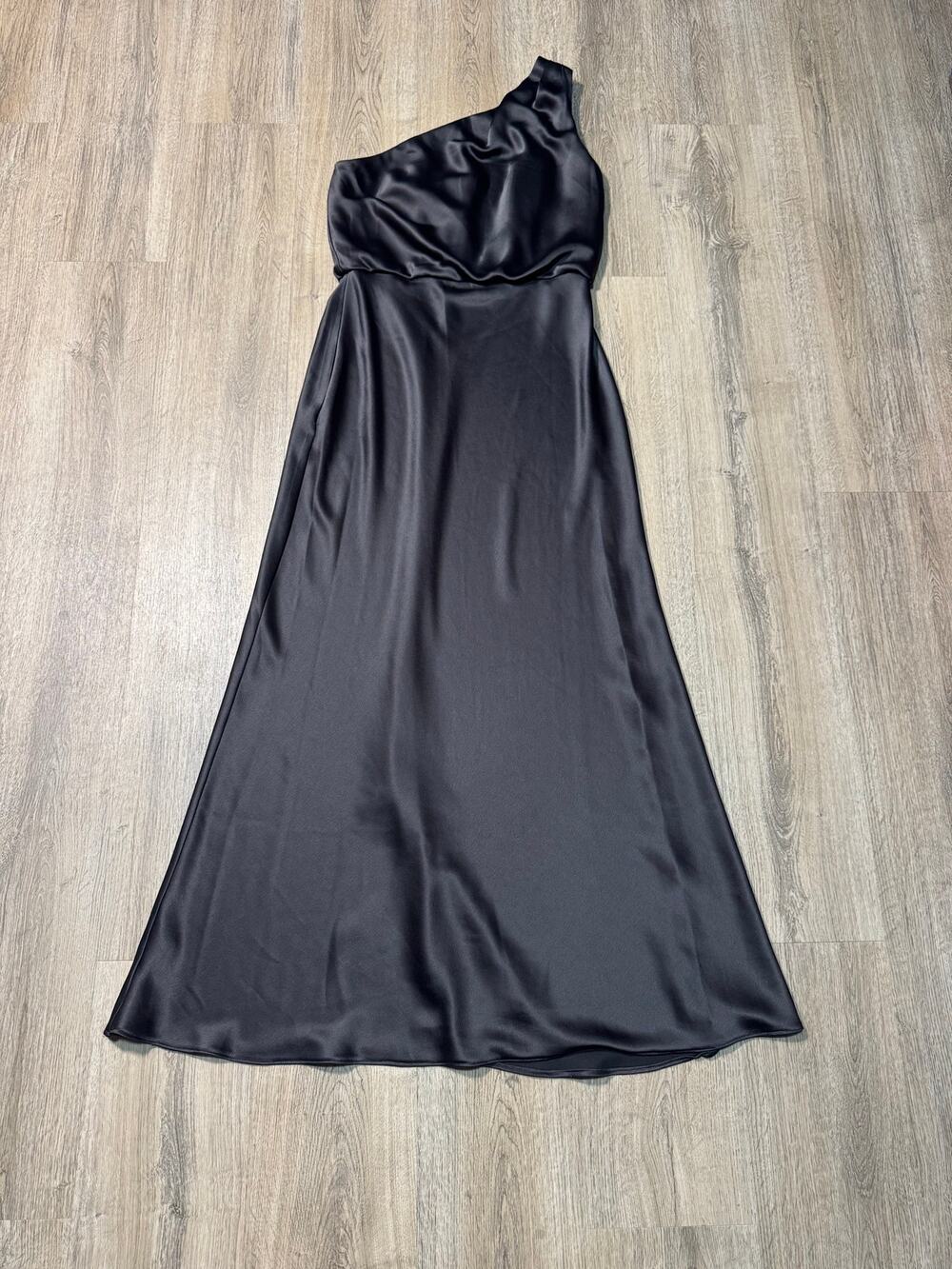 Jenny Yoo Women's One-Shoulder Black Satin Evening Gown